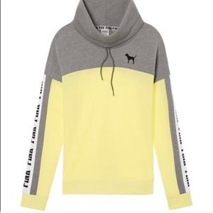 vs pink neon yellow cowl neck pullover sweatshirt